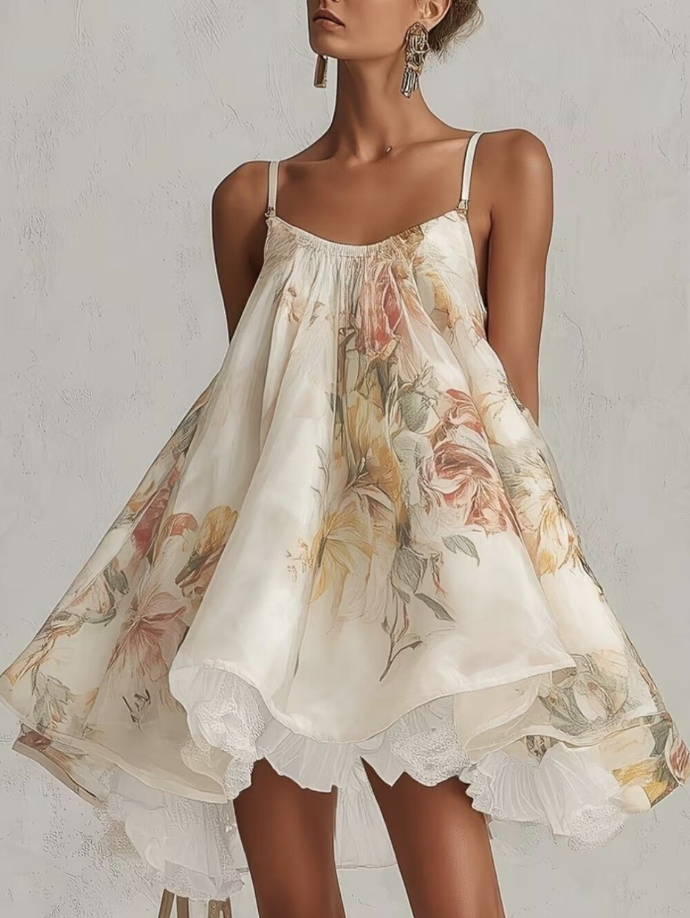 Women's Elegant, Loose-fitting, Flowy Bohemian-style Camisole Mini Dress